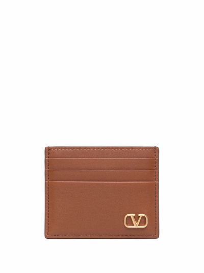 Valentino Garavani Vlogo Leather Cardholder In Braun