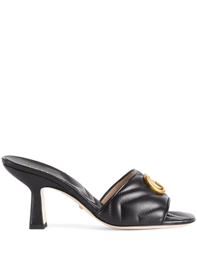 Gucci Marmont Quilted Medallion Mule Sandals In Black  