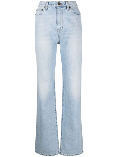Saint Laurent Janice High Waist Straight Leg Jeans In Blue