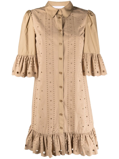 See By Chloé See By Chloe Eyelet Embroidered Shirt Dress In Grove Brown
