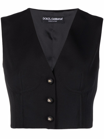 Dolce & Gabbana Logo-button Cropped Waistcoat In Schwarz