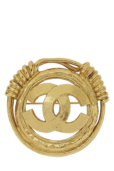 Pre-owned Chanel Gold 'cc' Spring Border Pin