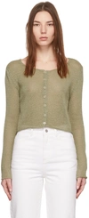 AMOMENTO GREEN LINEN CROPPED CARDIGAN