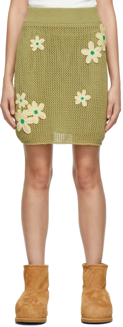 Sjyp Green Motif Embroidery Mini Skirt In Olive