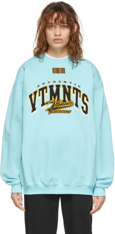 Vtmnts Logo-print Crew Neck Sweatshirt In Baby Blue