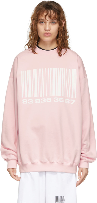 Vtmnts Barcode Print Oversized Sweatshirt In Baby Pink