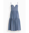 Carolina Herrera Ruched Bustier Tiered Midi Dress - Bci Cotton In Blue