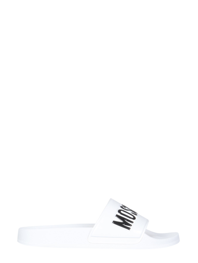 Moschino Slide Sandals With Logo In Black