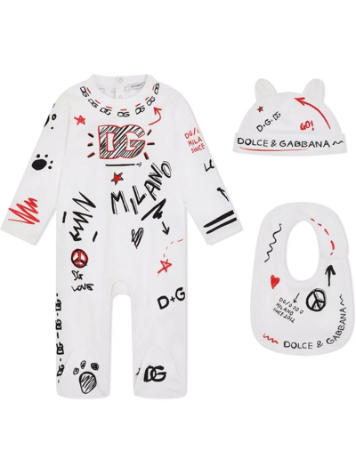 Dolce & Gabbana Babies' Scribble Logo-print Romper In White