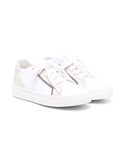 Brunello Cucinelli Kids' Monili Panelled Suede-trim Sneakers In Bianco