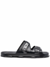Gcds Embossed-logo Flat Pool Slides In Black