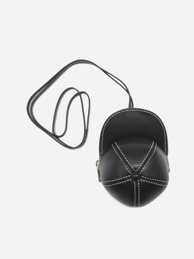 Jw Anderson Cap Nano Leather Shoulder Bag In Black