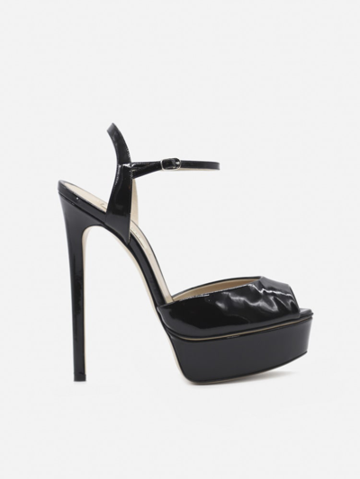 Casadei Flora Sandals In Shiny Leather In Tiffany Black