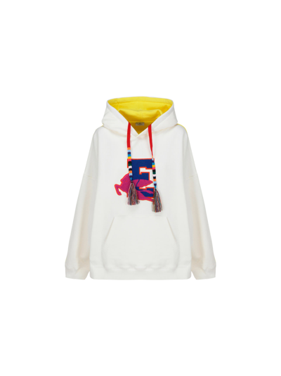 Etro Colour-block Embroidered Logo Hoodie In White