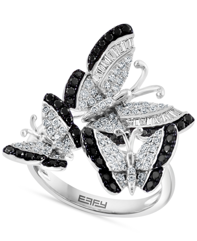 Effy Collection Effy White Diamond (3/8 Ct. T.w.) & Black Diamond (1/3 Ct. T.w.) Butterfly Statement Ring In 14k Whi In White Gold