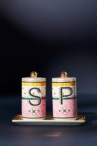 Anthropologie Bistro Garden Tile Salt & Pepper Shakers
