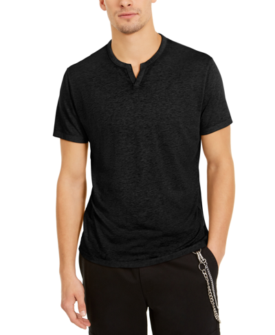 Inc International Concepts Men's Textured Deep Split-neck T-shirt, Created For Macy's In Deep Black