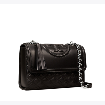 Tory Burch Fleming Convertible Shoulder Bag In Black / Silver