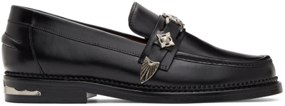 Toga Virilis Square Toe Leather Buckle Loafers In Black