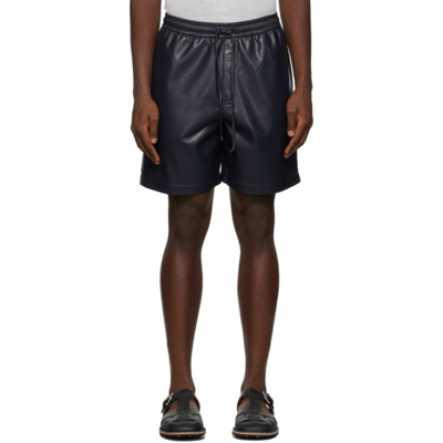 Nanushka Black Doxxi Vegan Leather Bermuda Shorts In Blue