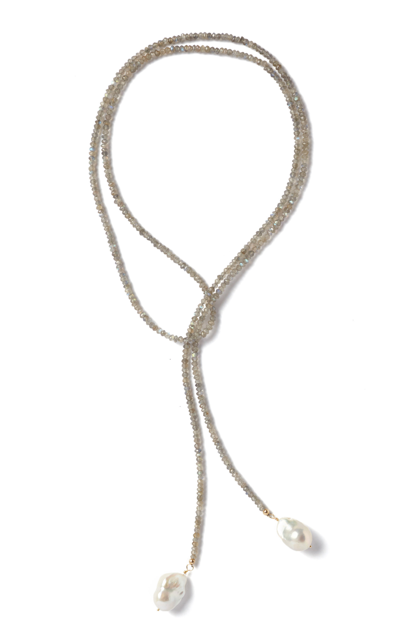 Joie Digiovanni Pearl; Labradorite Gold-filled Lariat Necklace In Grey