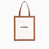 Jil Sander Tote Bag In Tela Bianca E Pelle In Brown