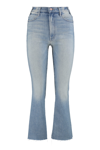 Mother Womens Glow Up The Weekender Fray Flared-leg Denim Jeans In Denim