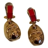 BURBERRY BURBERRY BRIGHT RED LIGHT GOLD LEATHER AND GOLD-PLATED NUT AND GORILLA EARRINGS