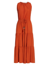 Max Mara Kren Tiered Paneled Cotton-poplin And Jersey Midi Dress In Orange