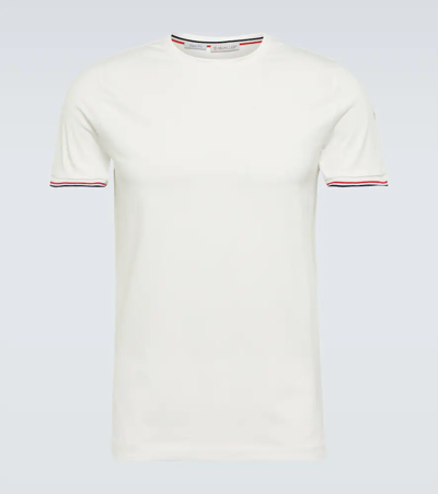 Moncler Logo-appliquéd Striped Stretch-cotton Jersey T-shirt In White