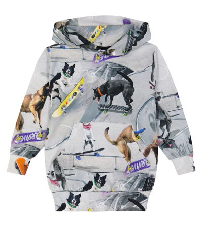 Molo Kids' Romo Printed Cotton-blend Hoodie In Grey