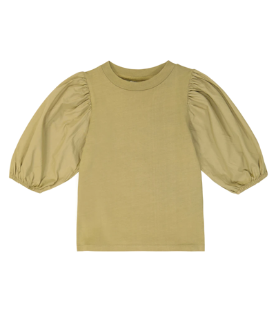 Molo Kids' Rica Puff-sleeve Cotton Top In Cedar