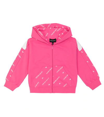 Emporio Armani Kids' Logo棉质混纺拉链帽衫 In Fuchsia