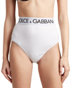 Dolce & Gabbana High-waisted Jersey Briefs With Branded Elastic In Bianco Ottico
