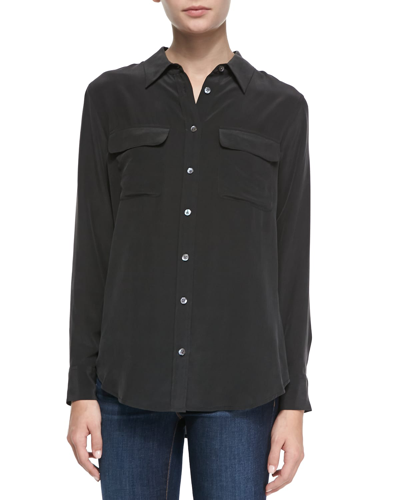 Equipment Slim Signature Long-sleeve Silk Shirt In Eclipse