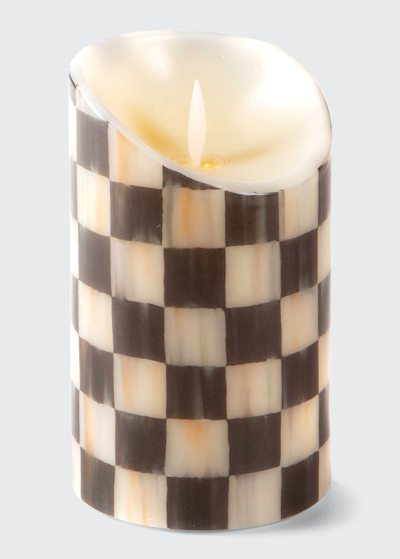 Mackenzie-childs Courtly Check Flicker Pillar Candle - 5" In Multi