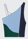 Ahluwalia Twice As Nice Cropped Color-block Cotton-blend Jersey Top In Blue Navy Green