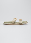 Ulla Johnson Kiera Raffia Dual-buckle Slide Sandals In Malachite Green
