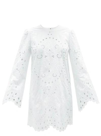 Dolce & Gabbana Eyelet Long-sleeve Cotton Mini Dress In White