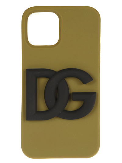 Dolce & Gabbana Iphone 12/12 Pro Logo Phone Case In Military Green/black/gold