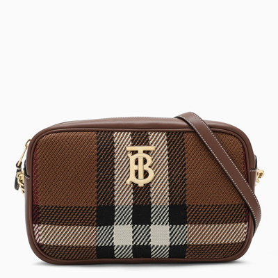 Burberry Lola Small Camera Bag In Tartan Motif Knit In Brown