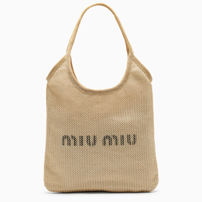 Miu Miu Raffia Tote Bag With Logo Print In Transparent