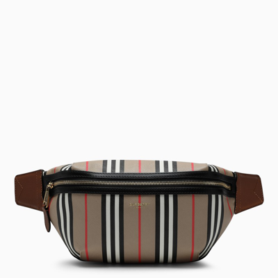 Burberry Striped-print Leather Bumbag In Beige
