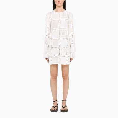 Chloé White Knitted Short Dress In Cloudy White