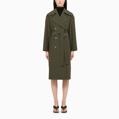 Harris Wharf London Dark Green Double-breasted Trench Coat