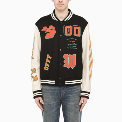 Off-white Varsity Jacket With Patch Detailing In Black