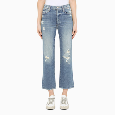 Mother Blue Ripped Cropped Jeans In Light Blue
