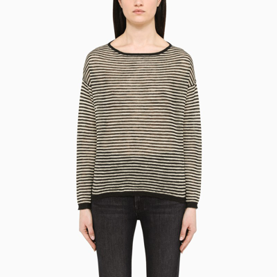 Roberto Collina Black/beige Striped Linen Blend Jumper