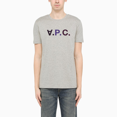 Apc Logoed Grey Crewneck T-shirt In White