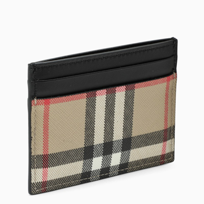 Burberry Leather And E-canvas Vintage Check-motif Credit Card Holder In Black